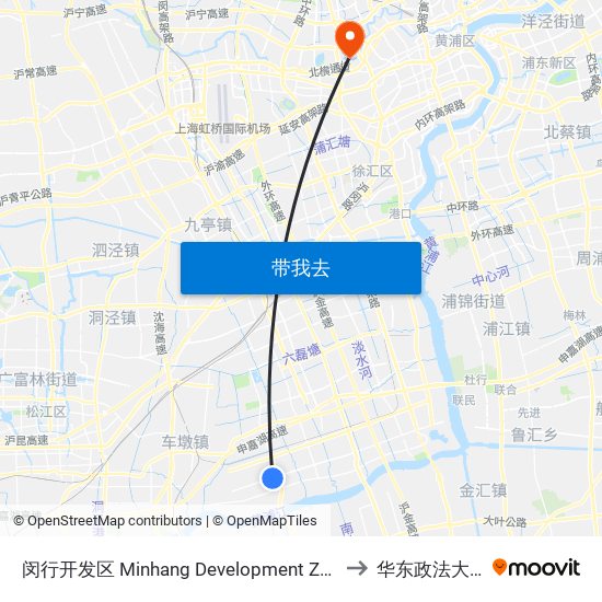 闵行开发区 Minhang Development Zone to 华东政法大学 map