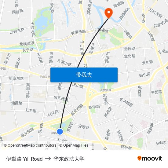 伊犁路 Yili Road to 华东政法大学 map