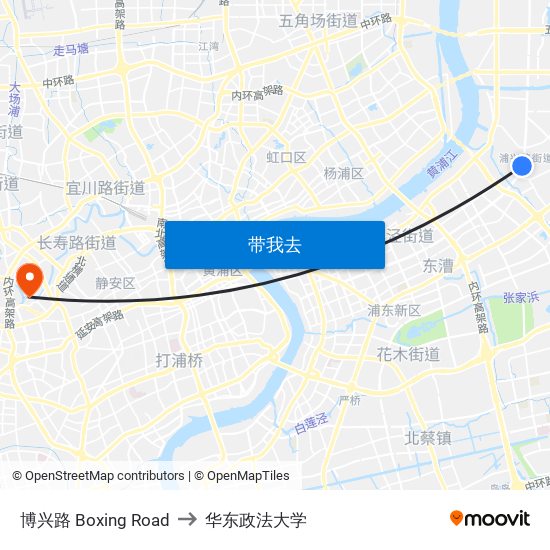 博兴路 Boxing Road to 华东政法大学 map