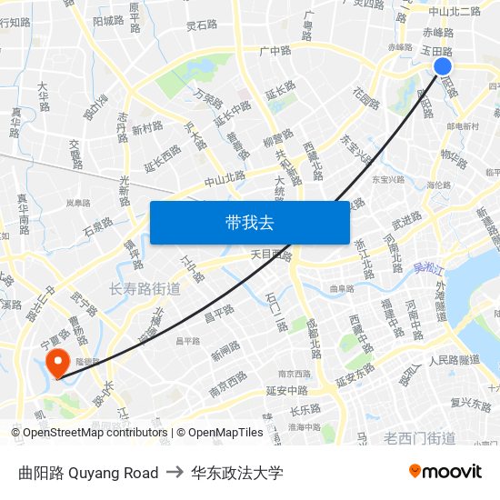 曲阳路 Quyang Road to 华东政法大学 map