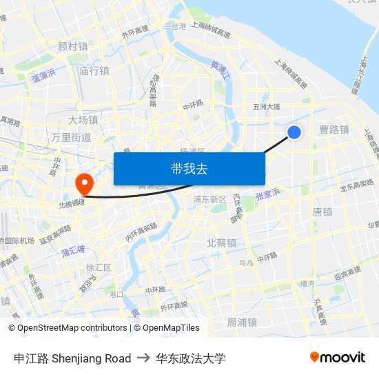 申江路 Shenjiang Road to 华东政法大学 map