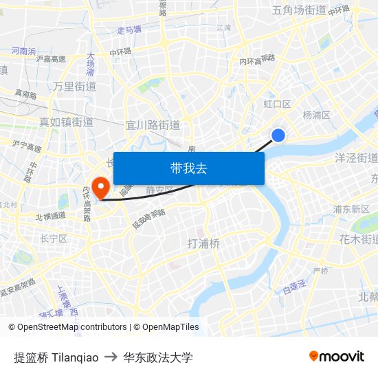 提篮桥 Tilanqiao to 华东政法大学 map