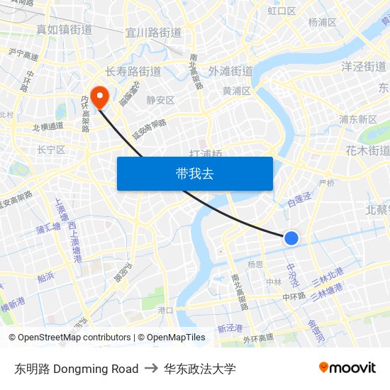 东明路 Dongming Road to 华东政法大学 map