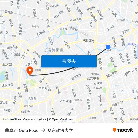 曲阜路 Qufu Road to 华东政法大学 map