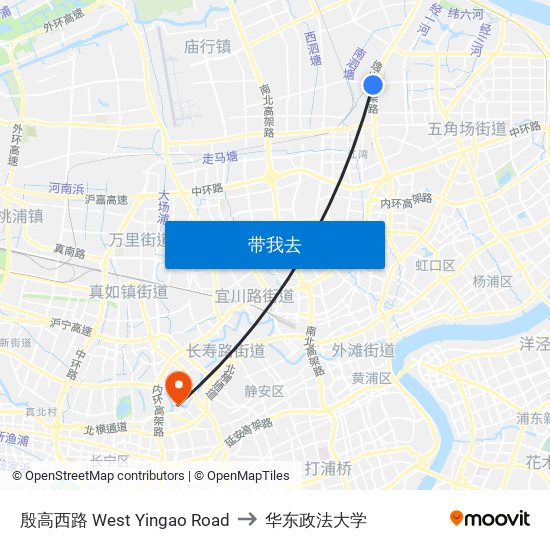 殷高西路 West Yingao Road to 华东政法大学 map