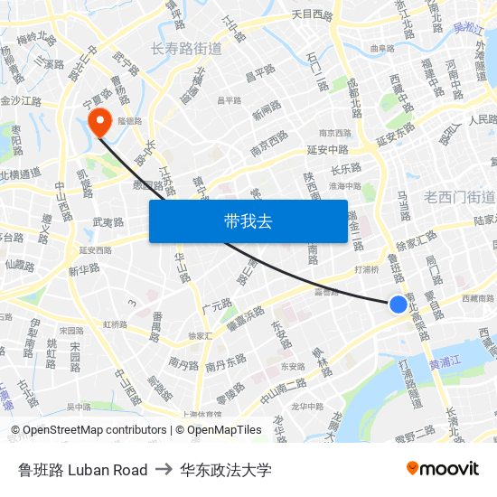 鲁班路 Luban Road to 华东政法大学 map
