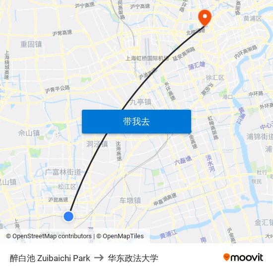 醉白池 Zuibaichi Park to 华东政法大学 map