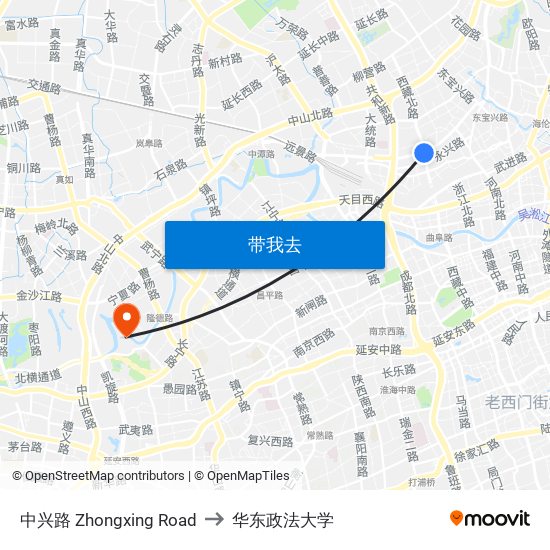 中兴路 Zhongxing Road to 华东政法大学 map