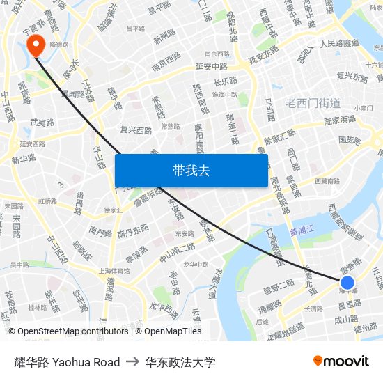 耀华路 Yaohua Road to 华东政法大学 map