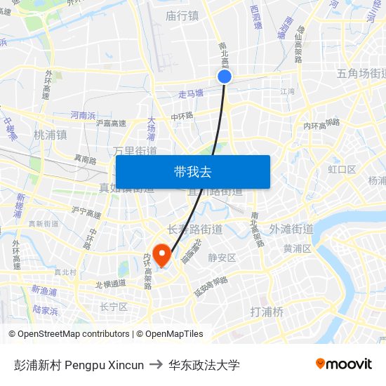 彭浦新村 Pengpu Xincun to 华东政法大学 map