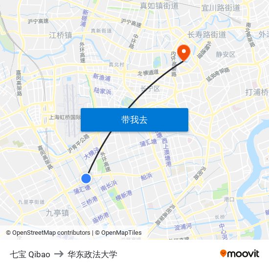 七宝 Qibao to 华东政法大学 map