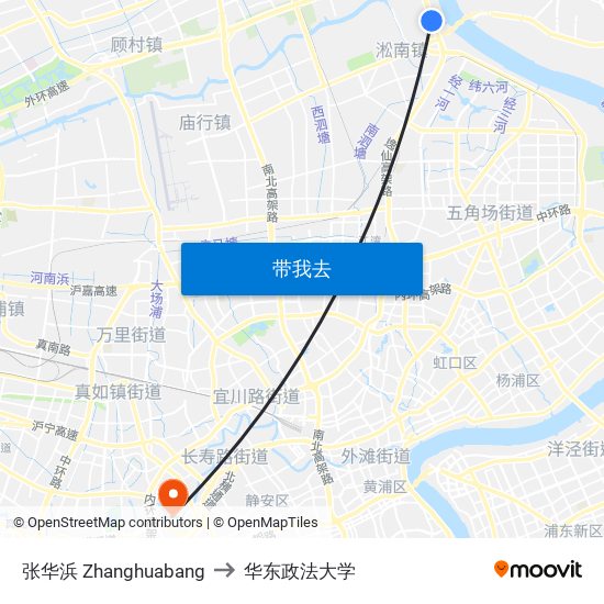 张华浜 Zhanghuabang to 华东政法大学 map