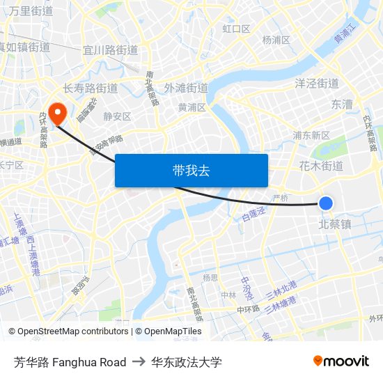 芳华路 Fanghua Road to 华东政法大学 map