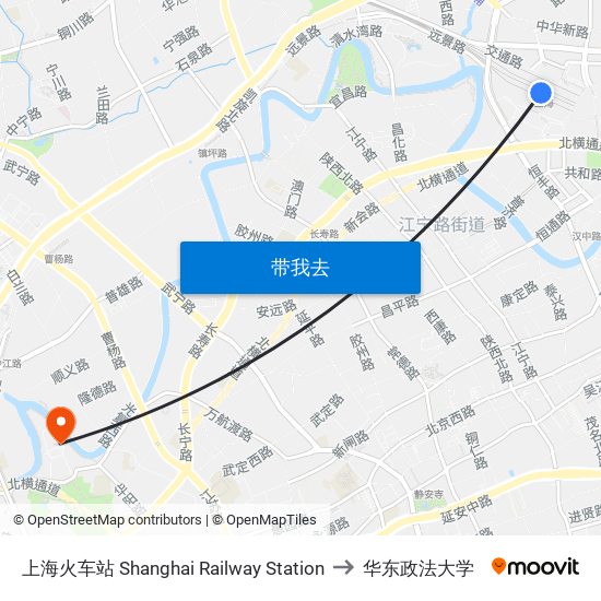 上海火车站 Shanghai Railway Station to 华东政法大学 map