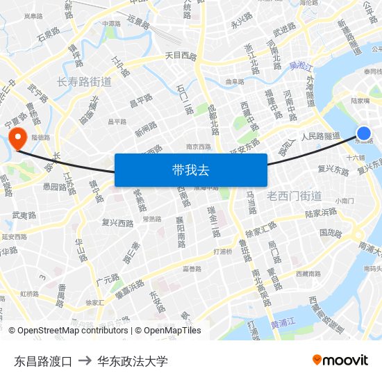 东昌路渡口 to 华东政法大学 map