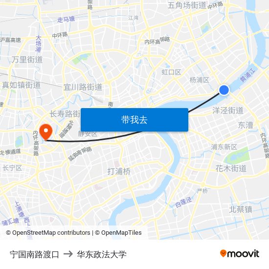宁国南路渡口 to 华东政法大学 map