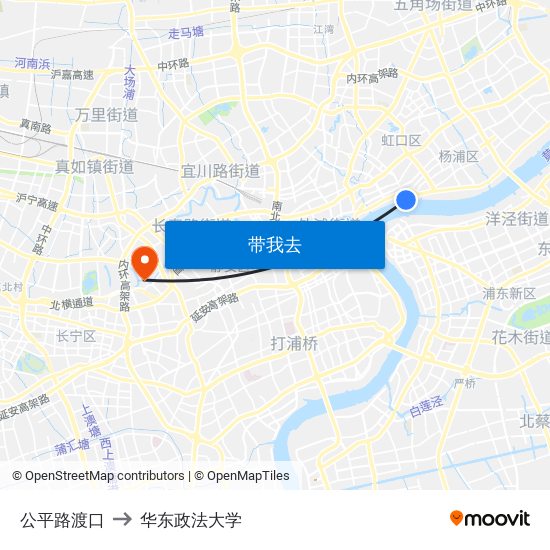 公平路渡口 to 华东政法大学 map