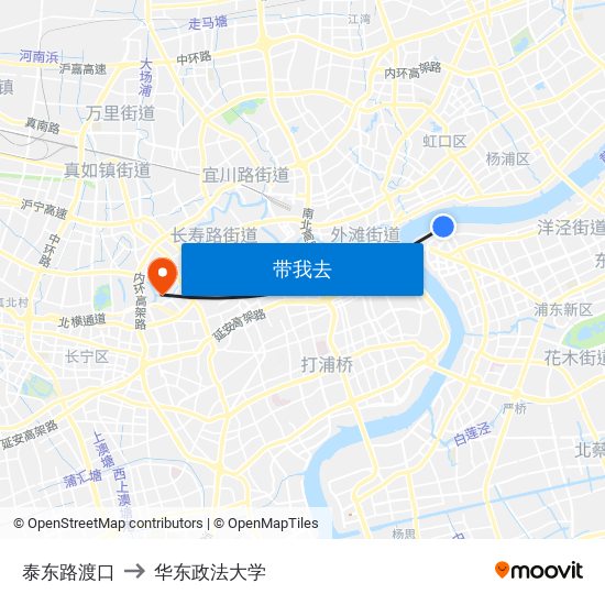 泰东路渡口 to 华东政法大学 map