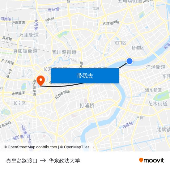 秦皇岛路渡口 to 华东政法大学 map