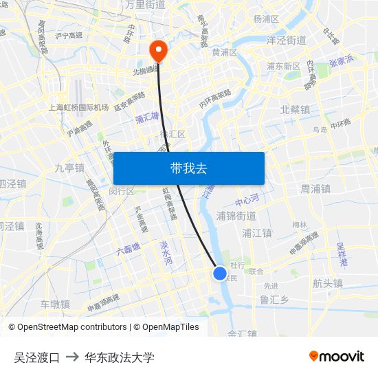 吴泾渡口 to 华东政法大学 map
