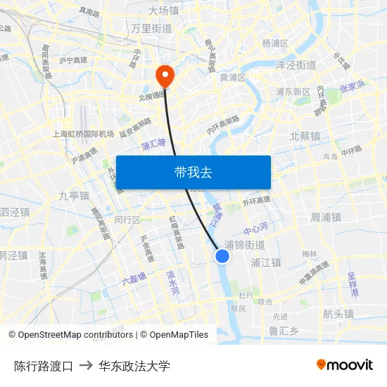 陈行路渡口 to 华东政法大学 map