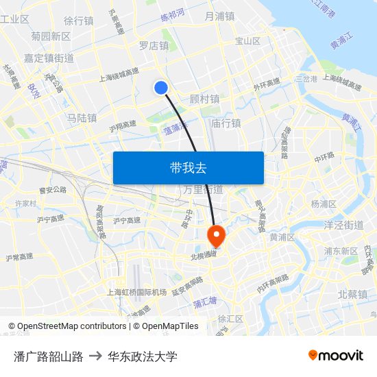 潘广路韶山路 to 华东政法大学 map