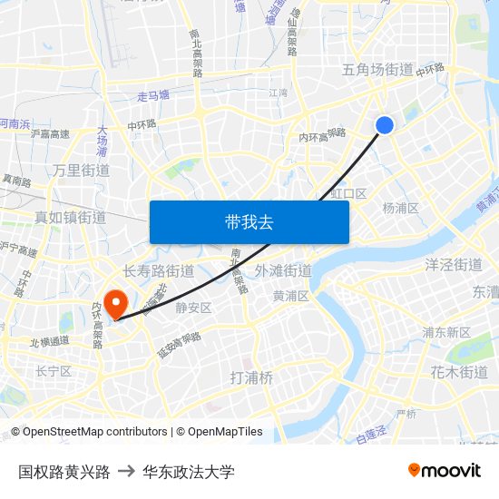 国权路黄兴路 to 华东政法大学 map