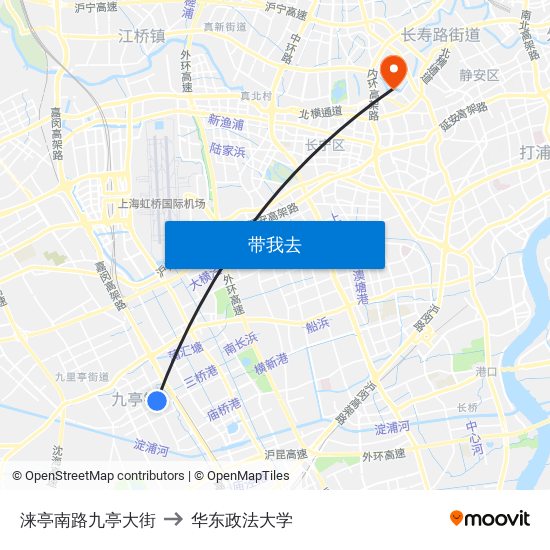 涞亭南路九亭大街 to 华东政法大学 map