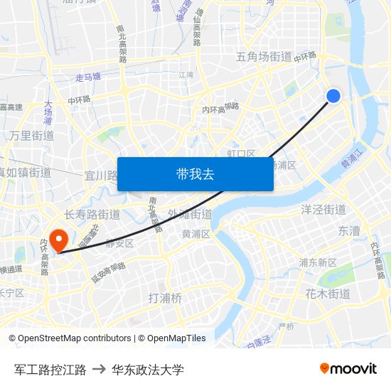 军工路控江路 to 华东政法大学 map