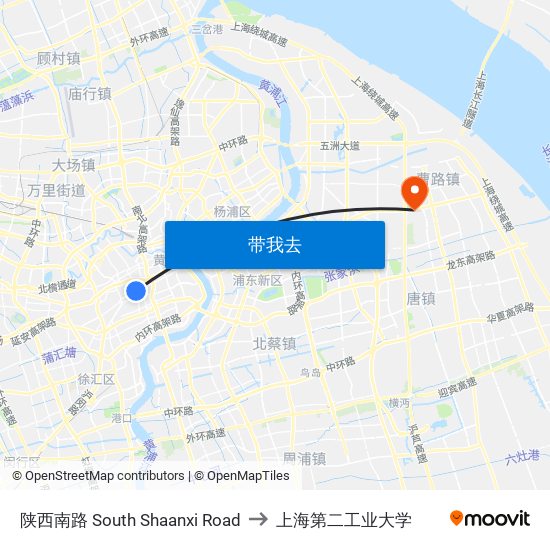 陕西南路 South Shaanxi Road to 上海第二工业大学 map