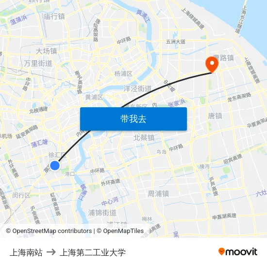 上海南站 to 上海第二工业大学 map