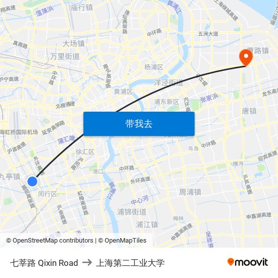 七莘路 Qixin Road to 上海第二工业大学 map