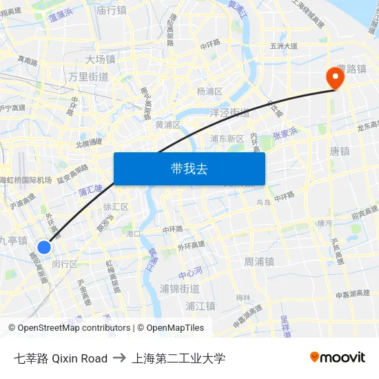 七莘路 Qixin Road to 上海第二工业大学 map