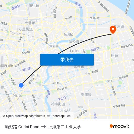 顾戴路 Gudai Road to 上海第二工业大学 map