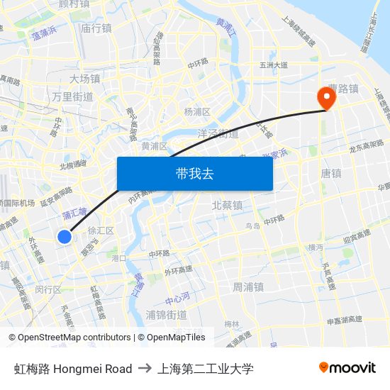 虹梅路 Hongmei Road to 上海第二工业大学 map