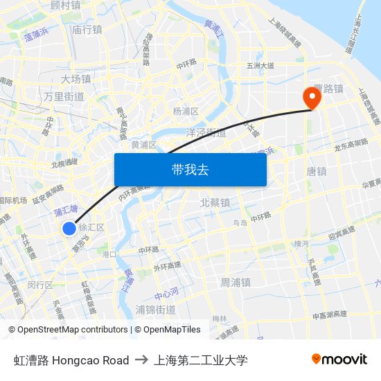 虹漕路 Hongcao Road to 上海第二工业大学 map