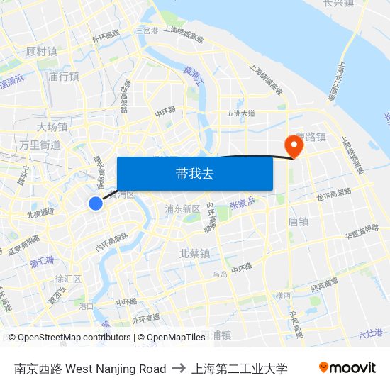 南京西路  West Nanjing Road to 上海第二工业大学 map