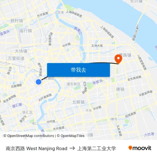 南京西路  West Nanjing Road to 上海第二工业大学 map