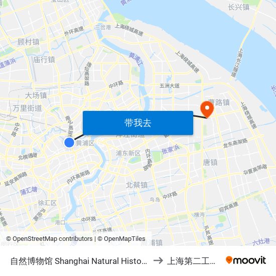 自然博物馆 Shanghai Natural History Museum to 上海第二工业大学 map