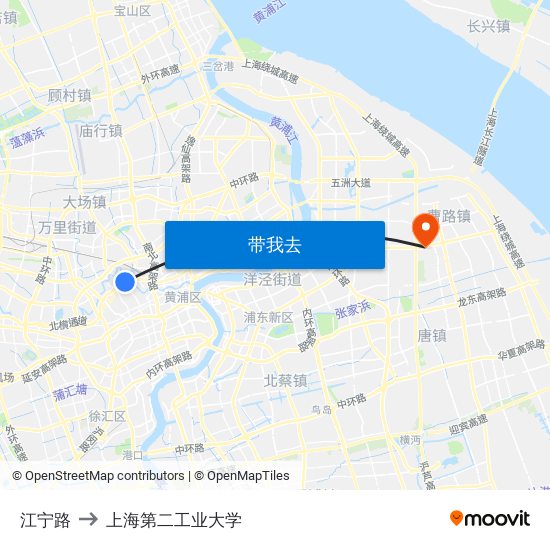 江宁路 to 上海第二工业大学 map