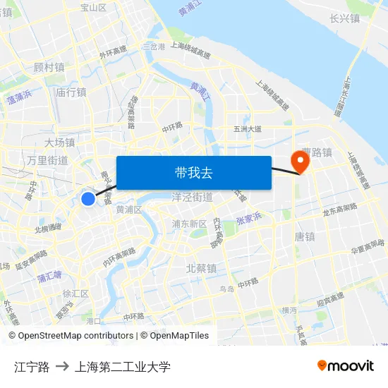 江宁路 to 上海第二工业大学 map