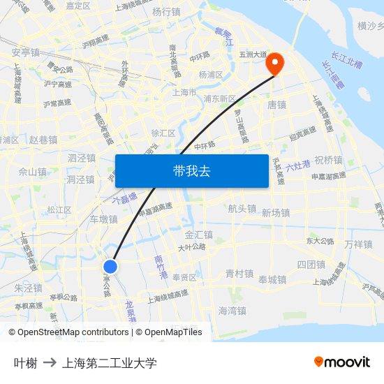 叶榭 to 上海第二工业大学 map