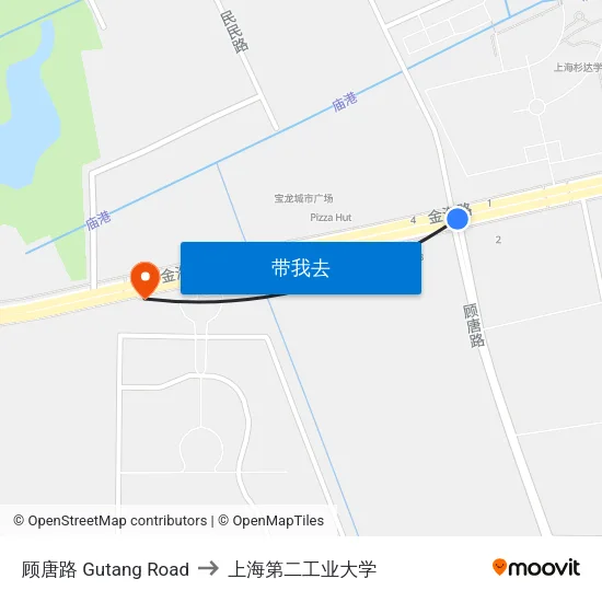 顾唐路 Gutang Road to 上海第二工业大学 map
