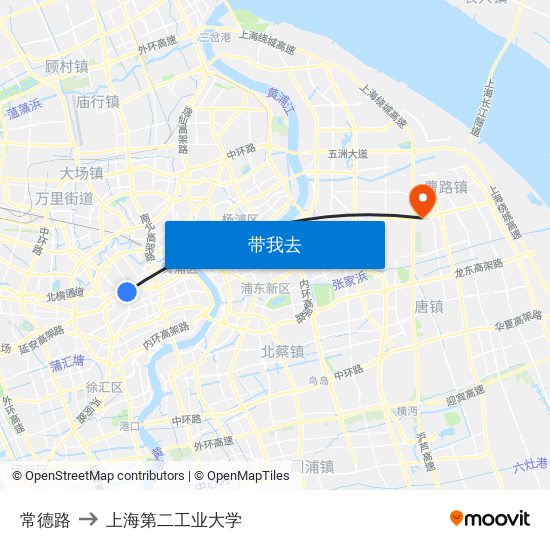 常德路 to 上海第二工业大学 map