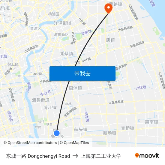 东城一路 Dongchengyi Road to 上海第二工业大学 map