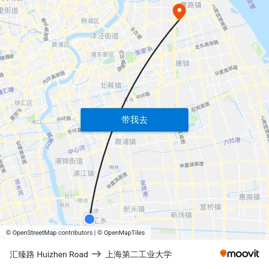 汇臻路 Huizhen Road to 上海第二工业大学 map
