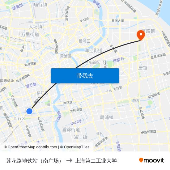 莲花路地铁站（南广场） to 上海第二工业大学 map