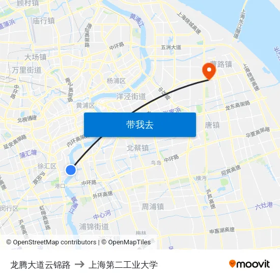 龙腾大道云锦路 to 上海第二工业大学 map