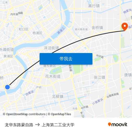 龙华东路蒙自路 to 上海第二工业大学 map
