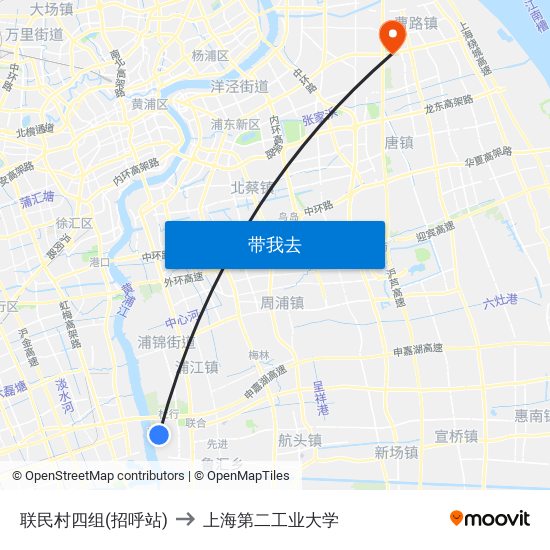 联民村四组(招呼站) to 上海第二工业大学 map